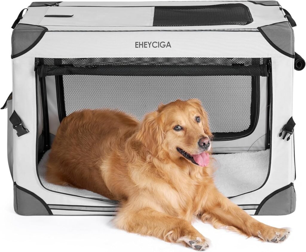 EHEYCIGA 36 Inches Collapsible Dog Crate, Soft Portable Dog Crate for Large Dogs, Travel Dog Kennel Indoor  Outside, Foldable Dog Crate with 4-Door Mesh Windows