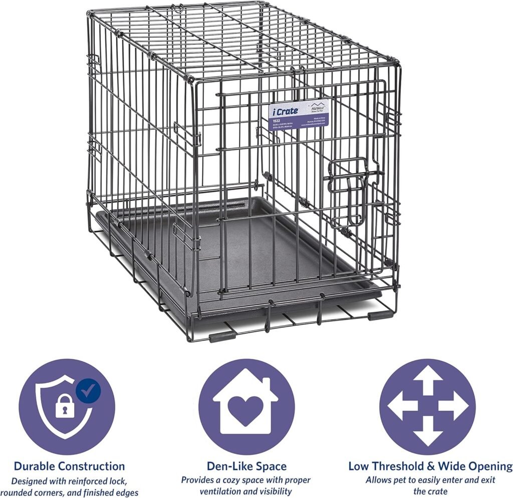 MidWest Homes for Pets Newly Enhanced Single Door iCrate Dog Crate, Includes Leak-Proof Pan, Floor Protecting Feet , Divider Pane l  New Patented Features