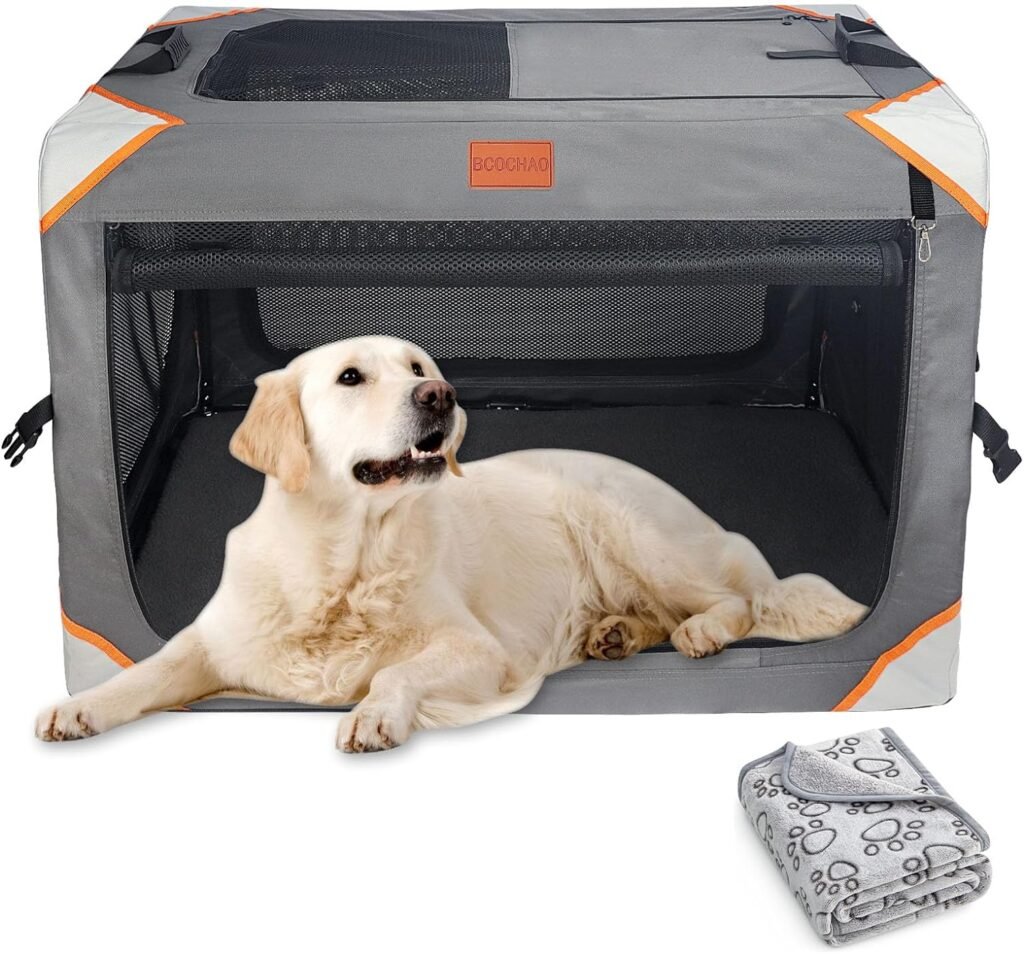 Collapsible Dog Crate-Portable Dog Travel Crate for Small/Medium/Large Dog,4-Door Pet Crate,Sturdy and Durable,Breathable and Comfortable,Suitable for Indoor and Outdoor Travel;Comes with Soft Blanket