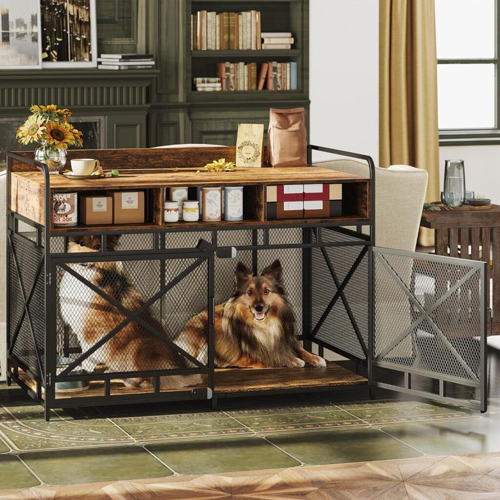 Dog Crate Furniture 48 inch Dog Crate Wooden Dog Kennel with 3 Drawers Heavy Duty Dog Crate Decorative Pet Crate Dog Cage Furniture with Wood  Metal(Brown)