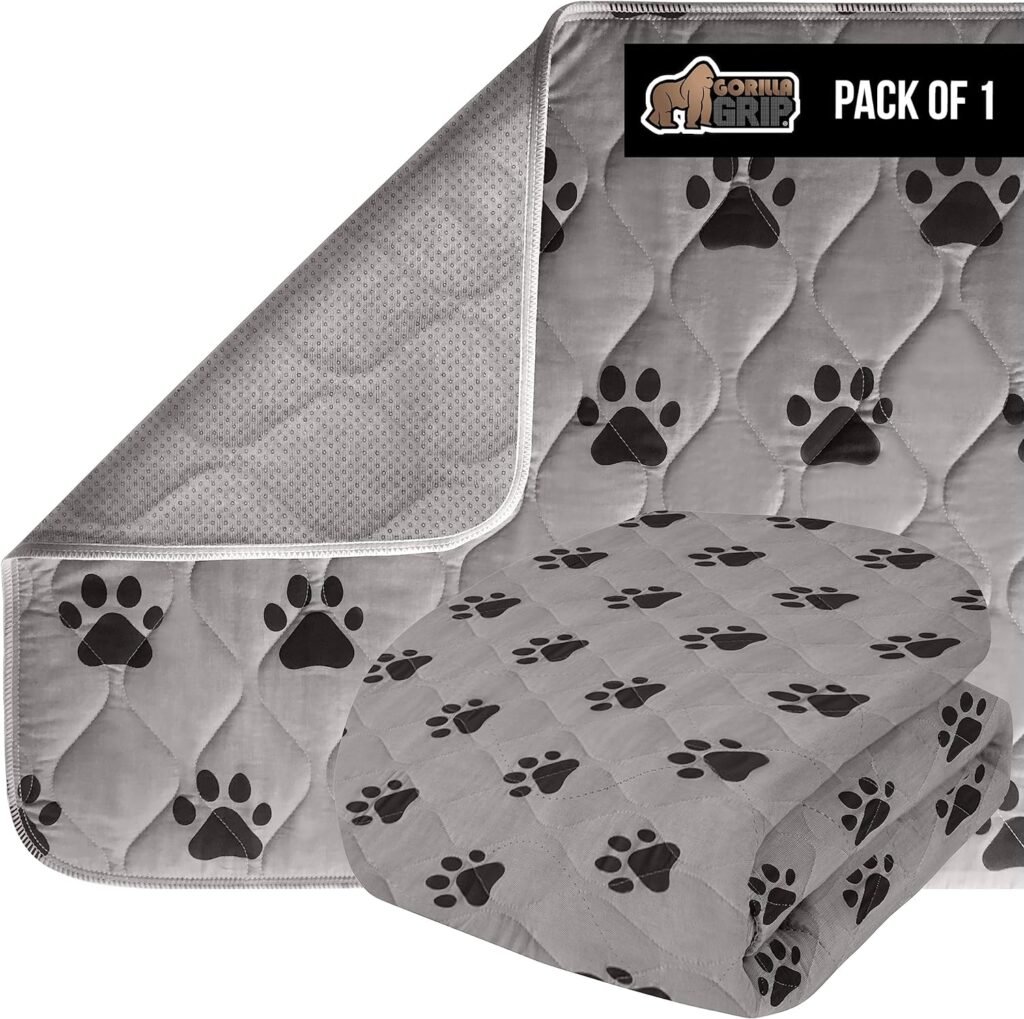 Gorilla Grip Reusable Puppy Pads, 40x26, Slip Resistant Pet Crate Mat, Absorbs Urine, Waterproof, Cloth Pee Pad for Training Puppies, Washable Incontinence Underpads, Chucks, Protects Sofa, Furniture