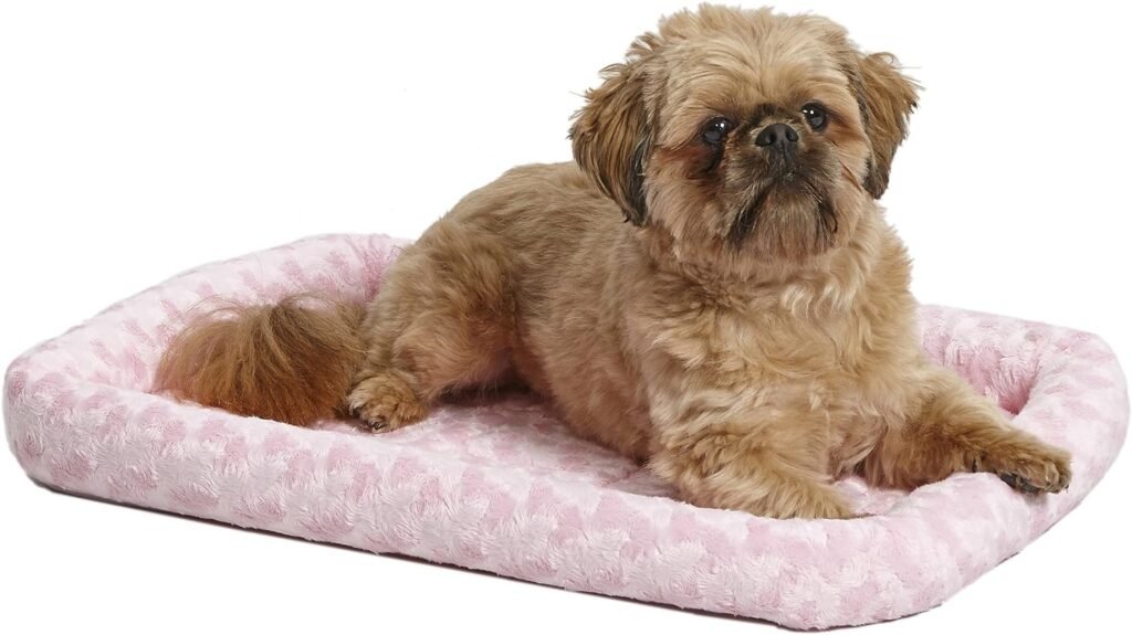 MidWest Homes for Pets Bolster Dog Bed 24L-Inch Pink Dog Bed or Cat Bed w/ Comfortable Bolster | Ideal for Small Dog Breeds  Fits a 24-Inch Dog Crate | Easy Maintenance Machine Wash  Dry
