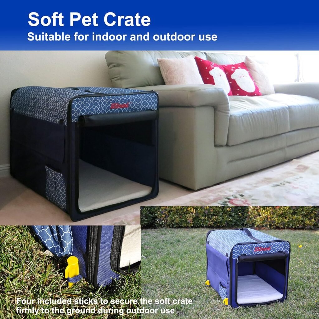 Premium Soft-Sided Foldable Dog Crate for Home | Portable Travel Pet Kennel on The Go | Made from Durable Water-Resistant Canvas Fabric | Perfect for Indoor and Outdoor Use | Size Large