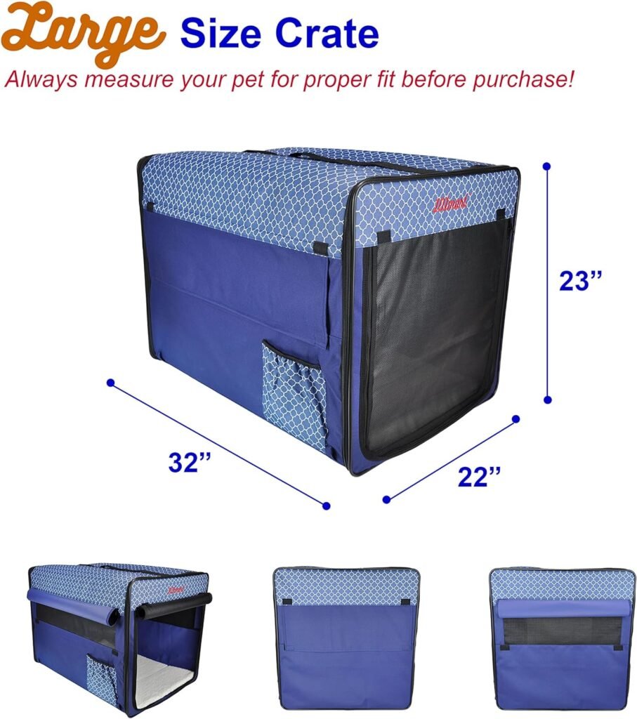 Premium Soft-Sided Foldable Dog Crate for Home | Portable Travel Pet Kennel on The Go | Made from Durable Water-Resistant Canvas Fabric | Perfect for Indoor and Outdoor Use | Size Large