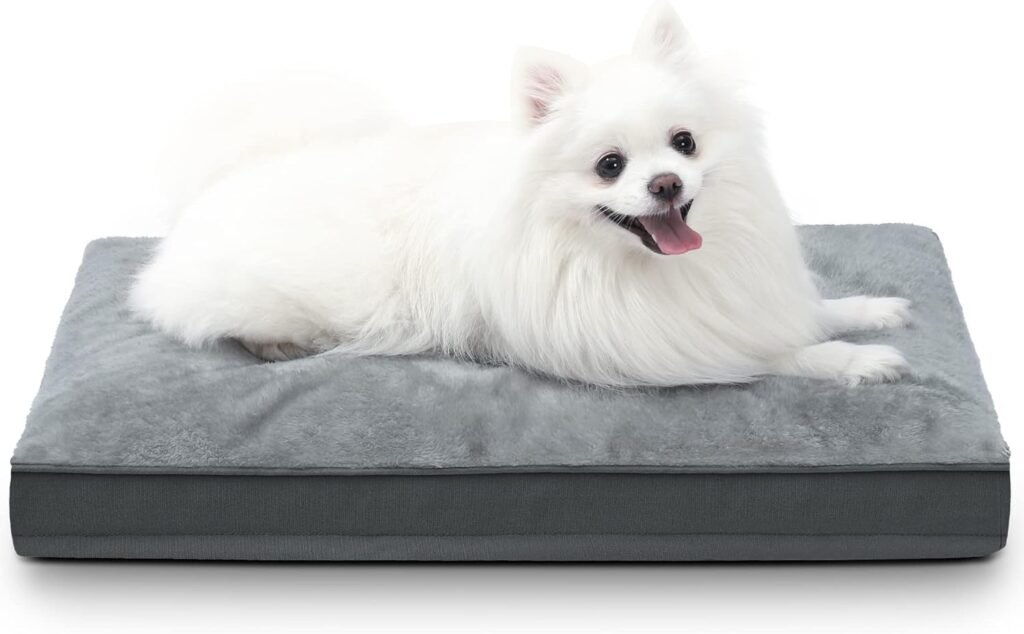 Dog Crate Bed Waterproof Deluxe Plush Dog Beds with Removable Washable Cover Anti-Slip Bottom Pet Sleeping Mattress for Large, Medium, Jumbo, Small Dogs, 35 x 22 inch, Gray
