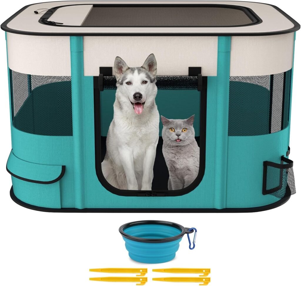 Foldable Pet Playpen,Portable Dog Cat Crate Pet Kennel Tent, Puppy playpen Indoor, Free Carrying Case,Outdoor Travel Use Camping for Small Large Dogs,Cats,Animals,Large