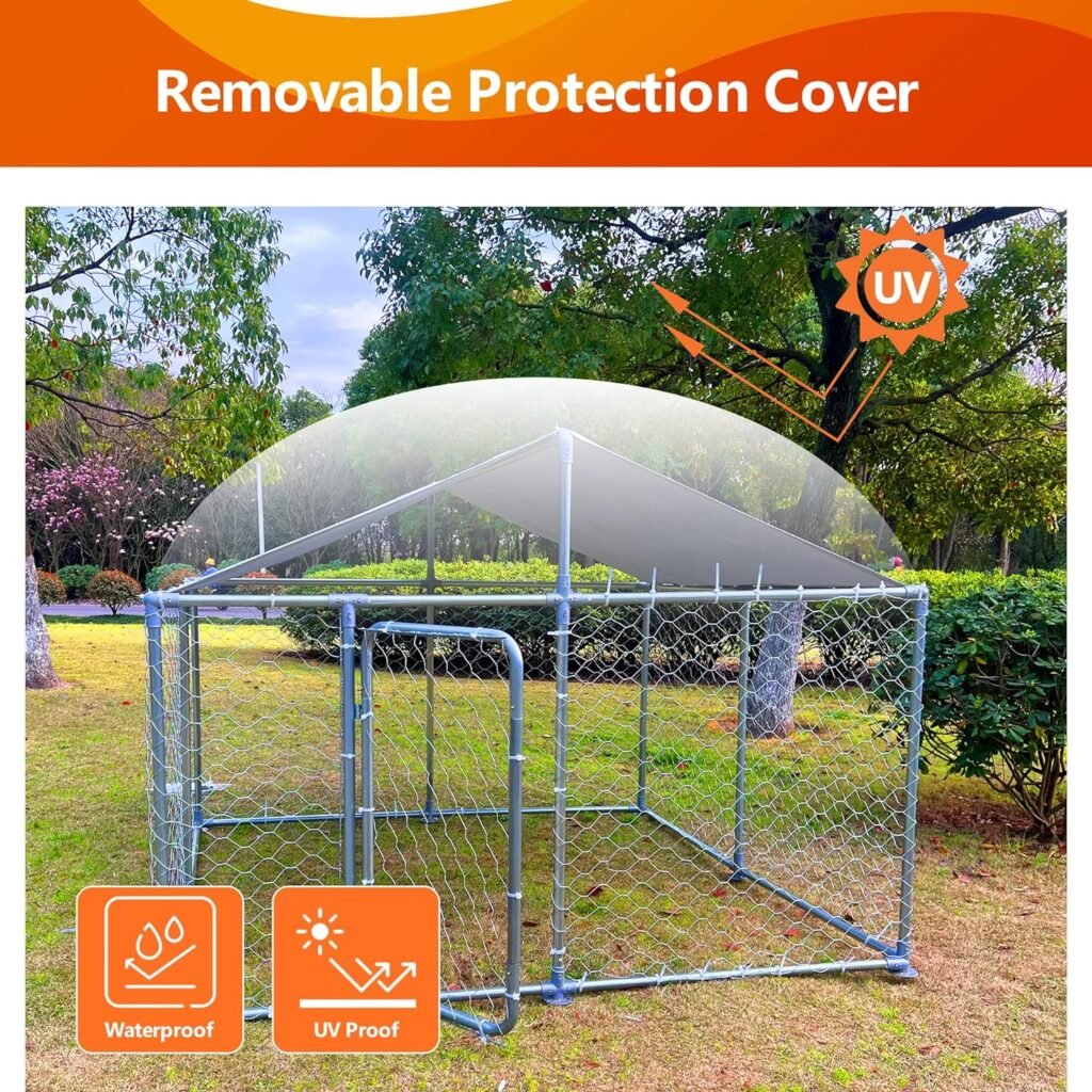 Outdoor Dog Kennel Heavy Duty Outdoor Fence Dog Run, Anti-Rust Dog Cage with Waterproof UV-Resistant Cover and Updated Secure Lock(7.5x7.5x5.3)