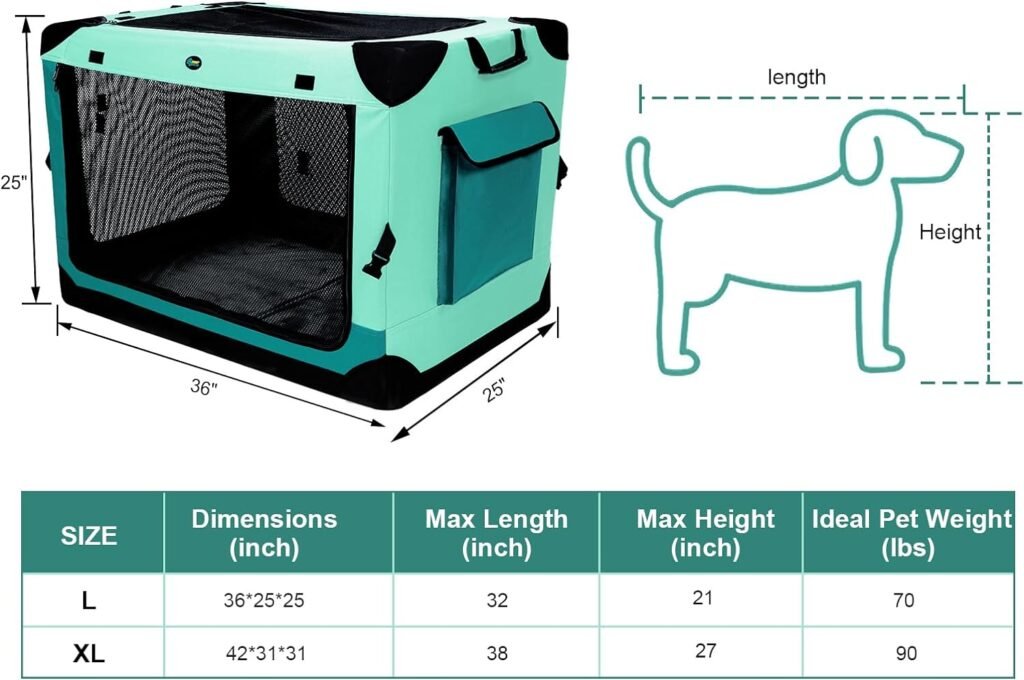 Ownpets Collapsible Dog Crate, 42 inch Portable Travel Dog Crate for Large Dogs, 4-Door Foldable Pet Kennel with Durable Mesh Windows  Double-Sided Soft Mat