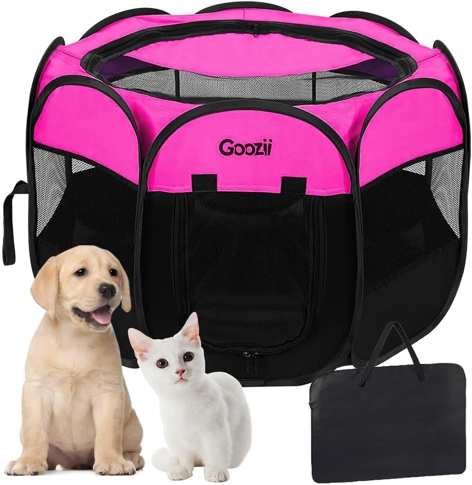 Pet Cat Playpen for Indoor Cats Enclosed, Portable Foldable Dog Playpen Outdoor Tent Crate Cage with Zipper Top Cover Door for Kitten Puppy Outside Rv Car Camper (Small Size, Pink)