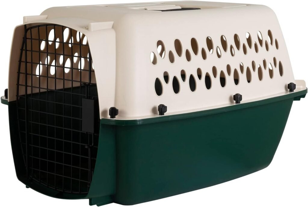 Petmate Ruffmaxx Travel Carrier Outdoor Dog Kennel, 360-degree Ventilation, 26, Almond  Green, Made in USA