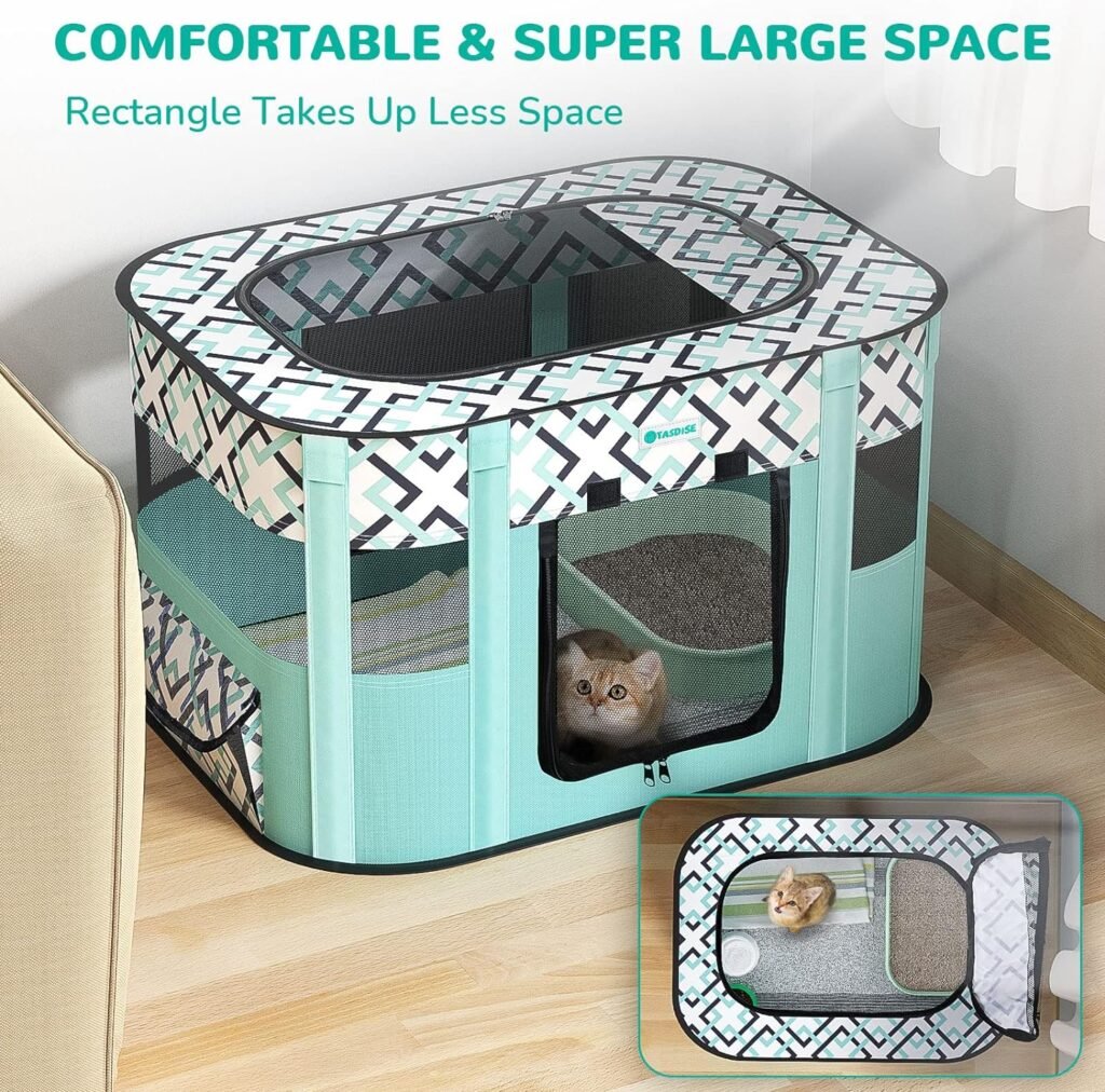TASDISE Portable Pet Playpen, Foldable Exercise Play Tent Kennel Crate for Puppy Dog Yorkie Cat Bunny, Great for Indoor Outdoor Travel Camping Use, Come with Free Carring Case, 600D Oxford, M