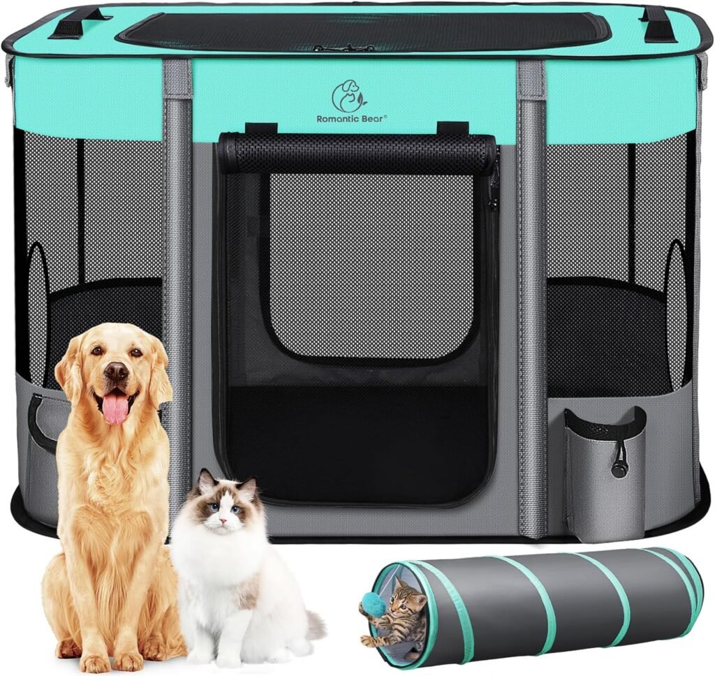 Upgrade Dog Playpen,Foldable Portable Soft Dog Cat Playpens,Waterproof Portable Kennel Tent Crate,Removable Cat Tunnel,Indoor Outdoor Dog Pen Cage for Large/Medium/Small Dogs with Carrying Case,M