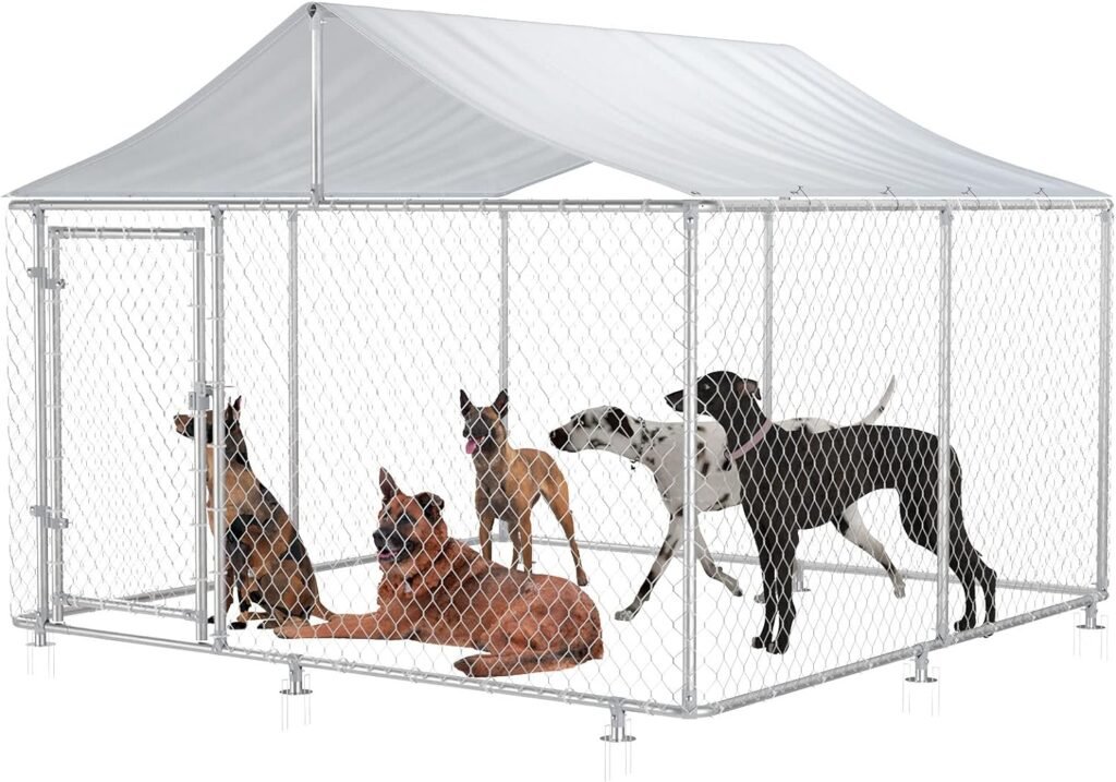 Heavy Duty Dog Cage Outdoor Dog Kennel with Waterproof Shade Cover  Roof  Secure Lock Training Chain-Link Mesh Sidewalls, Large Outdoor Dog Yard Kennel DIY Pet Playpen House Yard