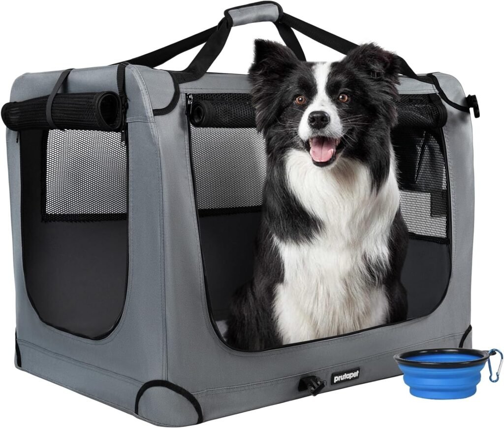 Large pet Carrier 32x23x23 Soft-Sided Portable Pet Crate for Car Traveling with Collapsible Bowl