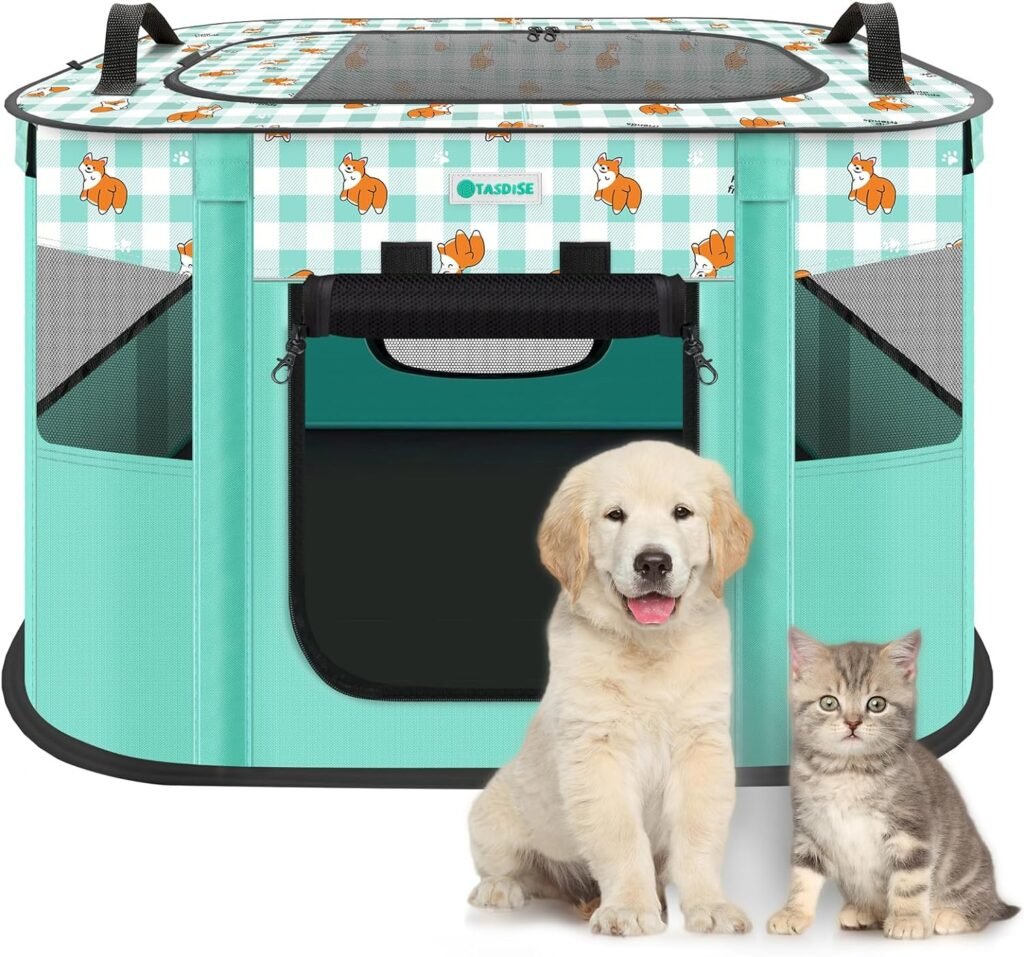 TASDISE Portable Pet Playpen, Foldable Dog Crate Exercise Kennel Tent for Small Animals - Indoor Outdoor Travel Camping Use, 900D Oxford Cloth, Comes with Carrying Case, Small