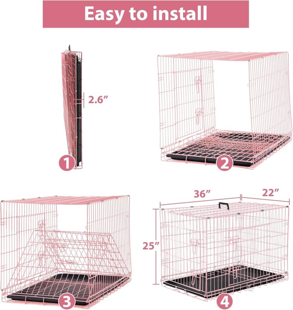 48 Inch Extra Large Dog Crates for Medium Dogs Double-Door Folding XXL Dog Crates for Large Dogs Indoor/Outdoor Large Dog Cages for Large Dogs Metal Wire Dog Kennel with Plastic Tray and Handle(Black)